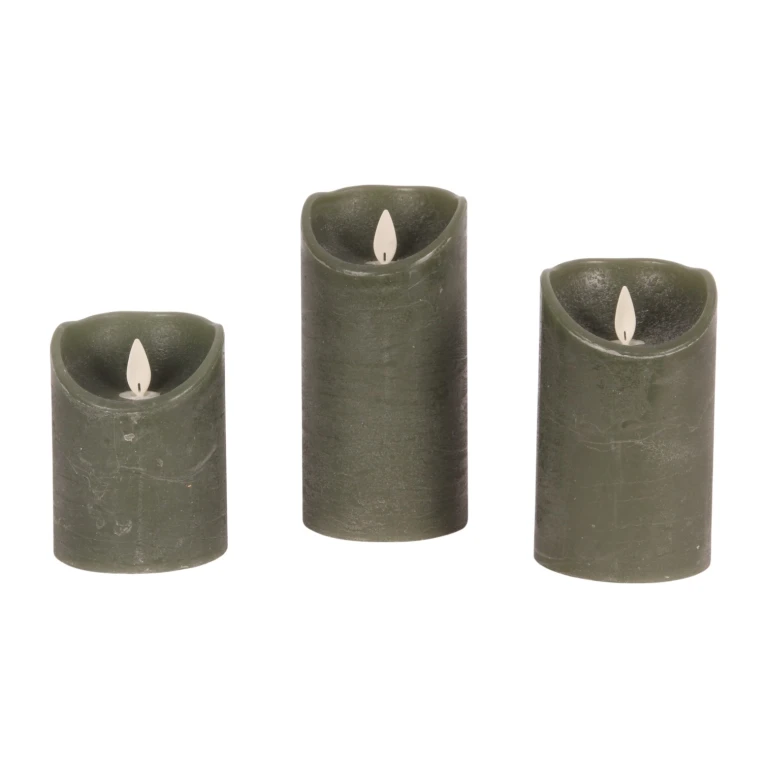 Bougies LED en cire - vert - lot de 3