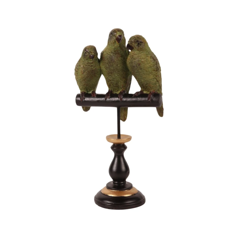 Statue de perroquet sur pied - vert - 33 cm