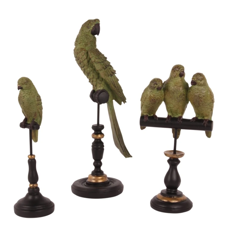 Statue de perroquet sur pied - vert - 33 cm