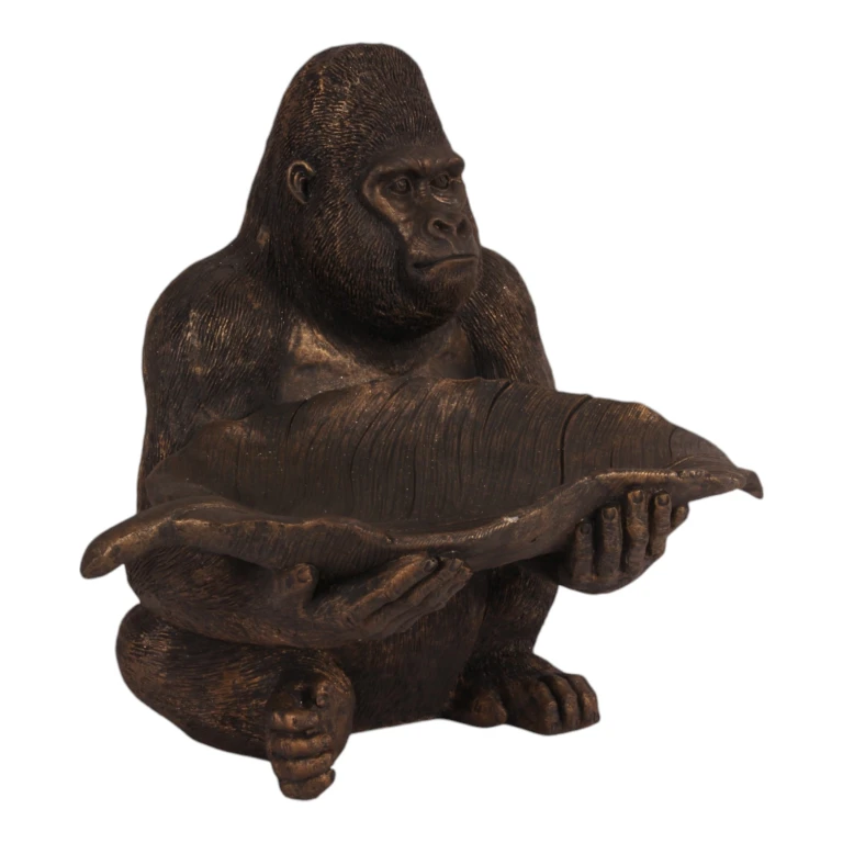Statue gorille avec plateau - doré - 39 cm