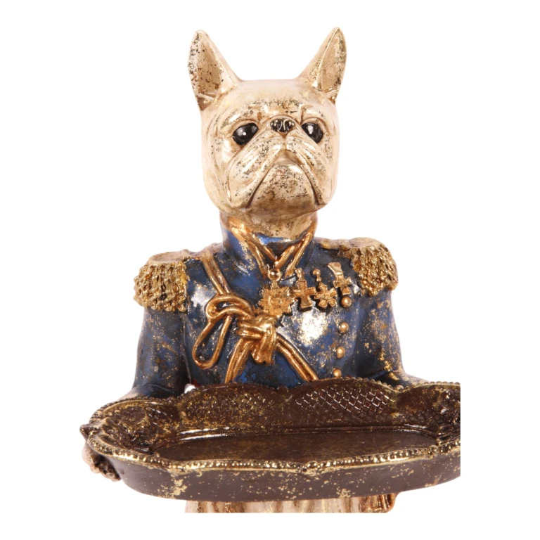 Statue de chien avec plateau - bleu - 35 cm