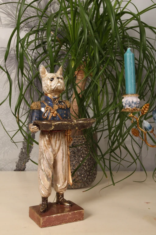 Statue de chien avec plateau - bleu - 35 cm