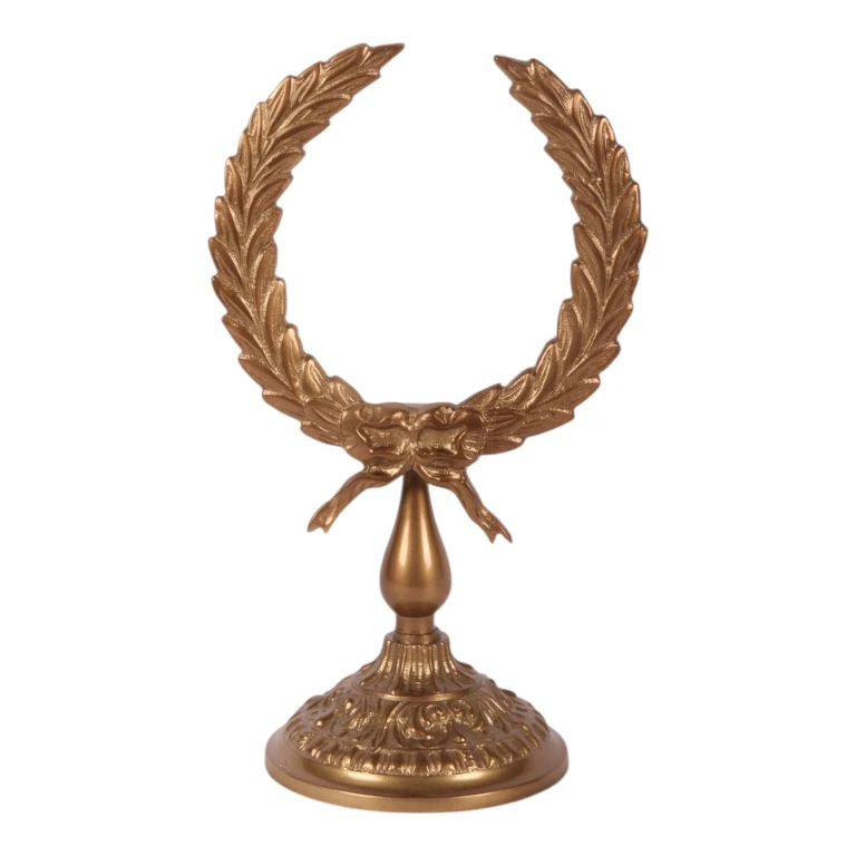 Couronne de laurier sur pied - dorée - 28 cm - aluminium