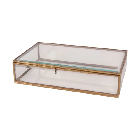 Sieradendoos 22,5x14x5,5 cm - goud - messing en glas