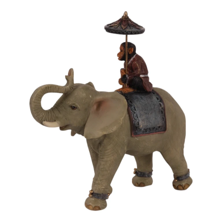Statue d'animal Olifant avec singe - brun - 19 cm