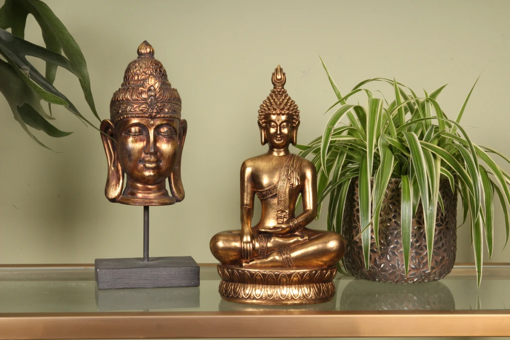 Statue de Bouddha - or - 33 cm - résine artistique