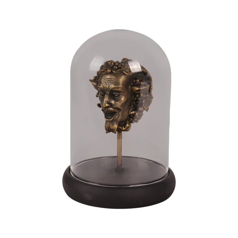 Figurine de Bacchus sous cloche en verre - or - 23 cm - résine synthétique