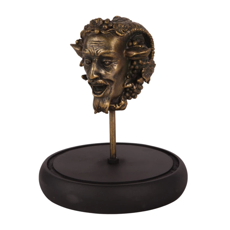 Figurine de Bacchus sous cloche en verre - or - 23 cm - résine synthétique