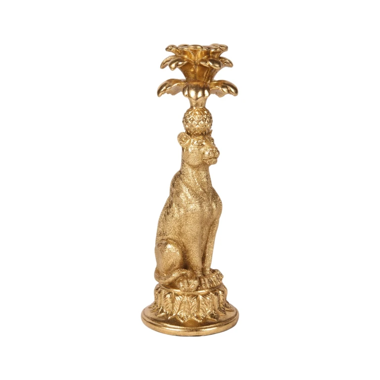 Candélabre Léopard - 23,5 cm - or - résine synthétique