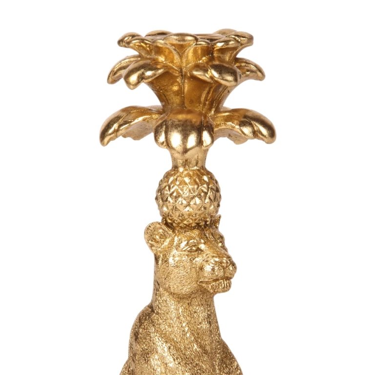 Candélabre Léopard - 23,5 cm - or - résine synthétique