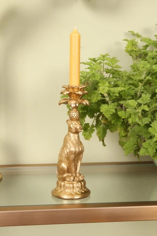 Candélabre Léopard - 23,5 cm - or - résine synthétique