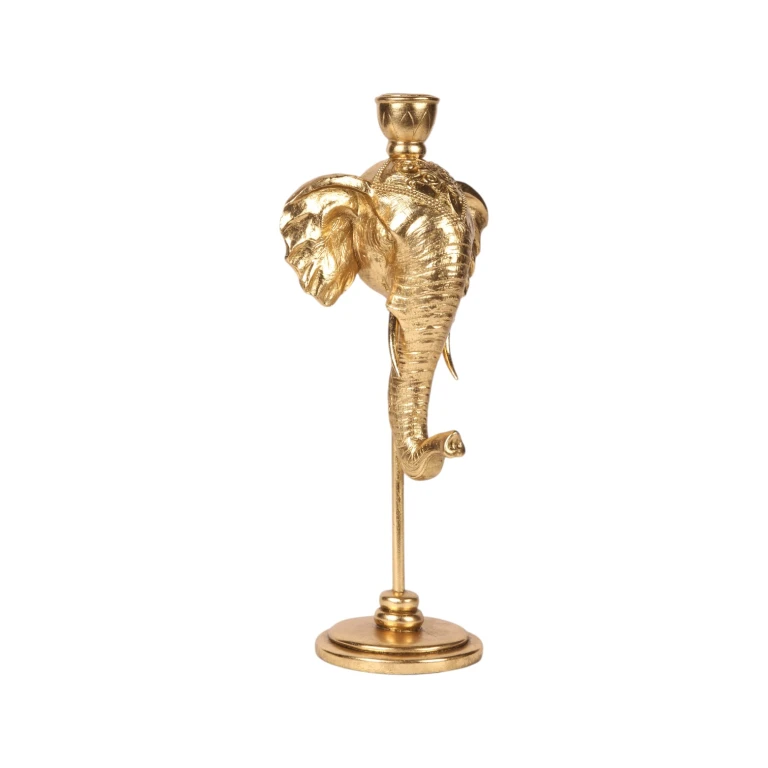 Candélabre éléphant - 35,5 cm - or - résine synthétique