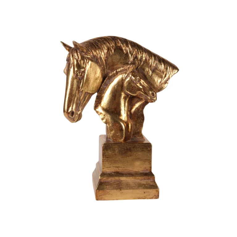 Statue têtes de cheval - or - 30 cm