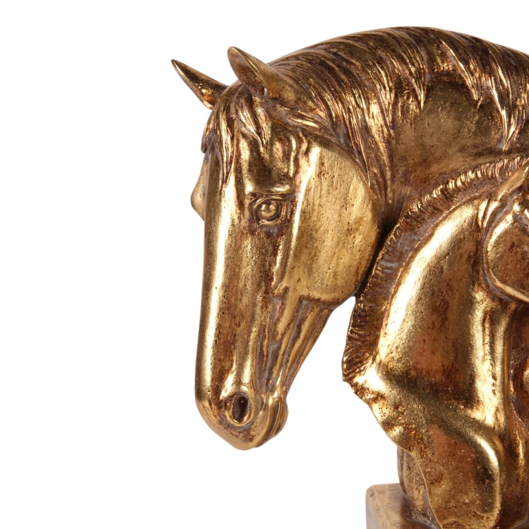 Statue têtes de cheval - or - 30 cm