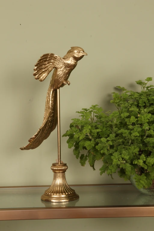 Statue d'oiseau sur socle - doré - 49,5 cm - 1 pièce