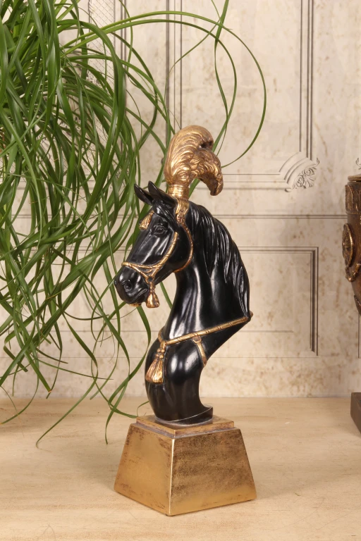 Statue de tête de cheval - noir/or - 36,5 cm