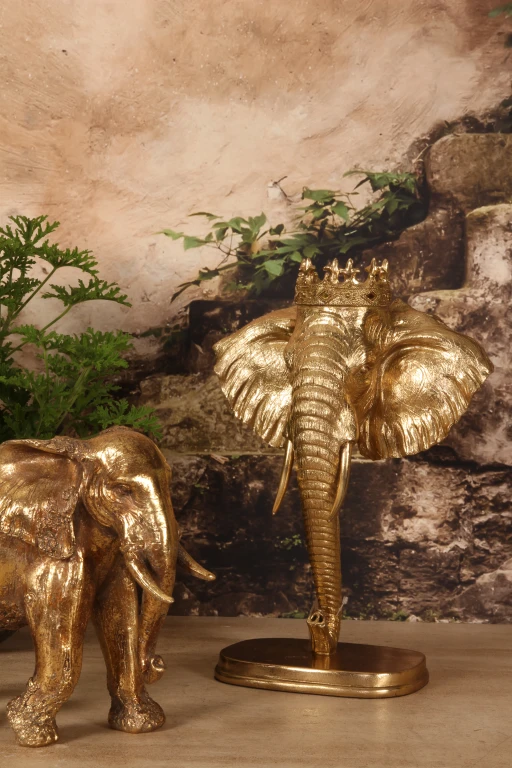 Statue d'éléphant sur socle - doré - 37,5 cm