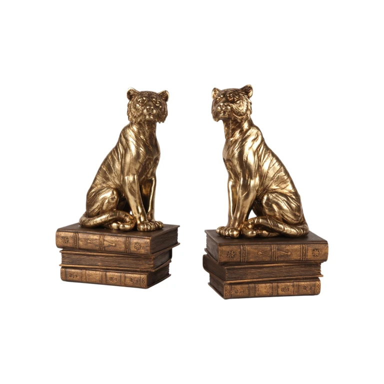 Statue de tigre sur des livres - or - 29 cm