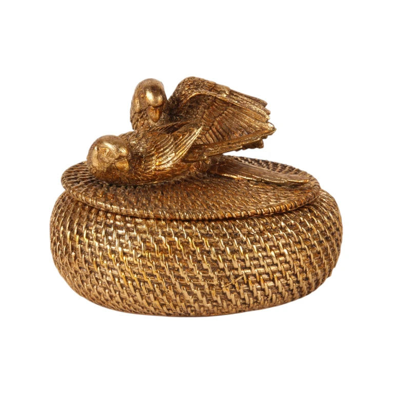 Boîte de rangement avec couvercle - 19 cm - or - résine artistique