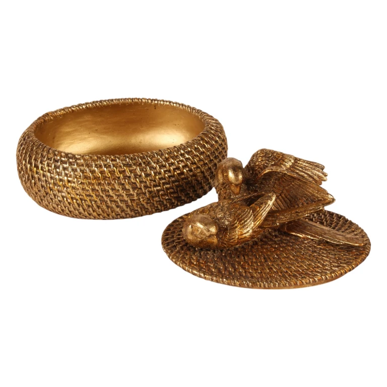 Boîte de rangement avec couvercle - 19 cm - or - résine artistique