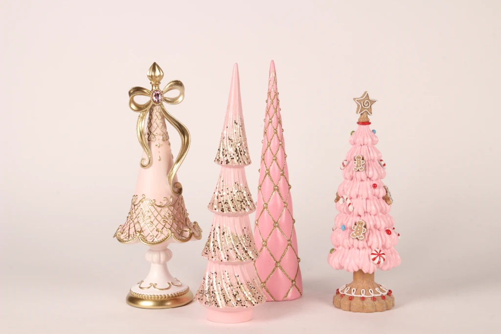 Mini sapin de Noël - rose - 35,5 cm - résine synthétique
