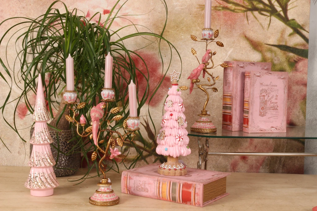 Mini sapin de Noël - rose - 31,5 cm - résine synthétique