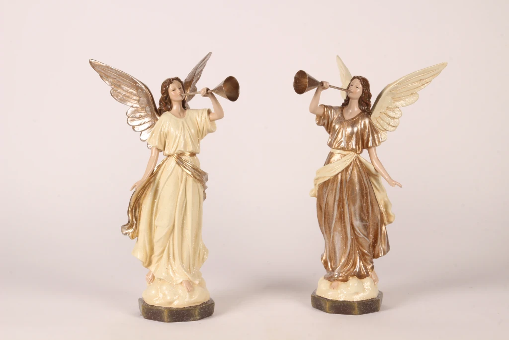 Statue d'ange - beige - 41 cm - résine synthétique