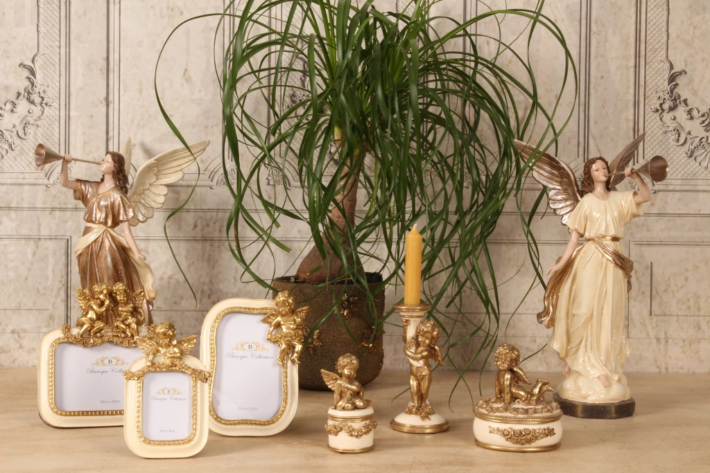 Statue d'ange - beige - 41 cm - résine synthétique