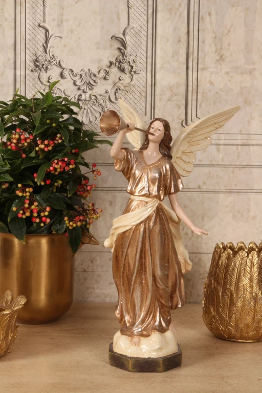 Statue d'ange - beige - 41 cm - résine synthétique