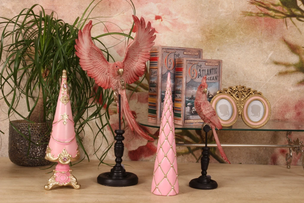 Perroquet sur piquet - rose - 35 cm