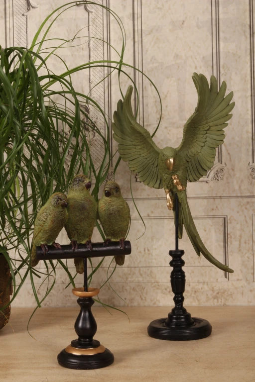 Perroquet sur socle - vert - 52,5 cm