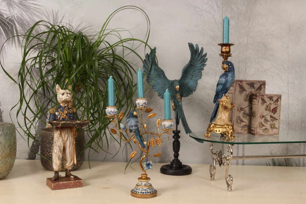 Perroquet sur socle - bleu - 52,5 cm