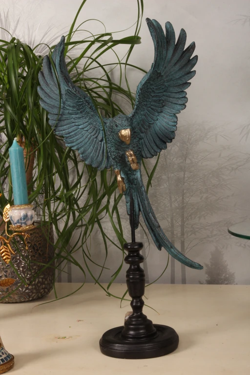 Perroquet sur socle - bleu - 52,5 cm
