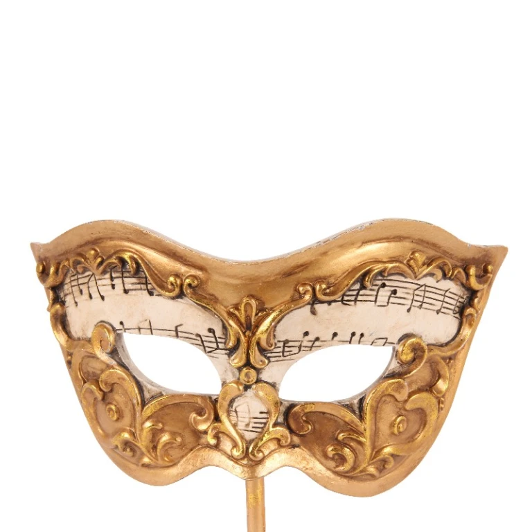 Masque décoratif sur pied - or - 20,5 cm - résine synthétique