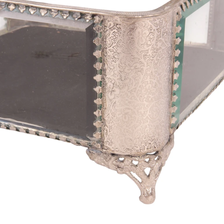 Boîte de rangement carrée - 21 x 21 x 13 cm - argent - verre
