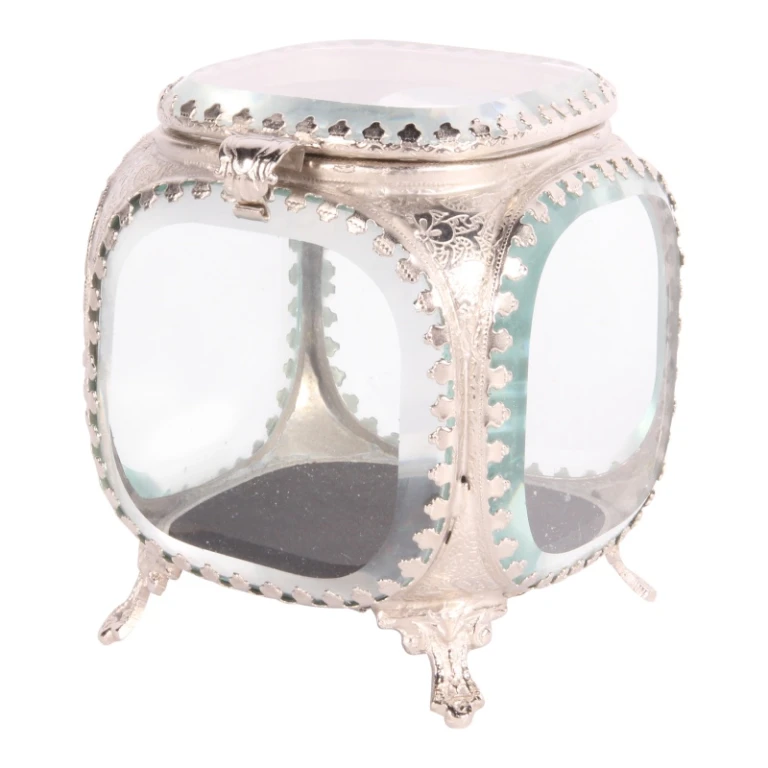 Boîte à bijoux 9,5 x 9,5 x 11 cm - argent - verre