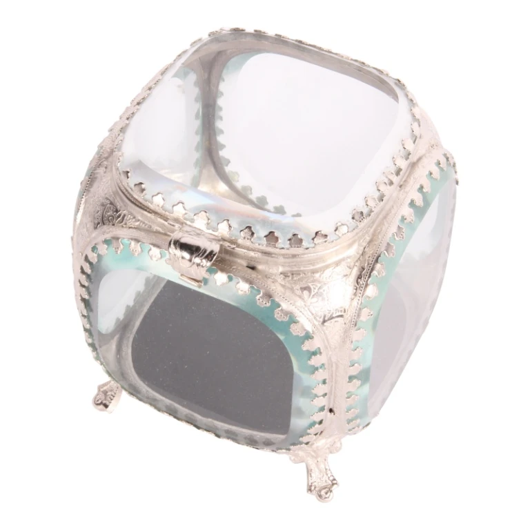 Boîte à bijoux 9,5 x 9,5 x 11 cm - argent - verre