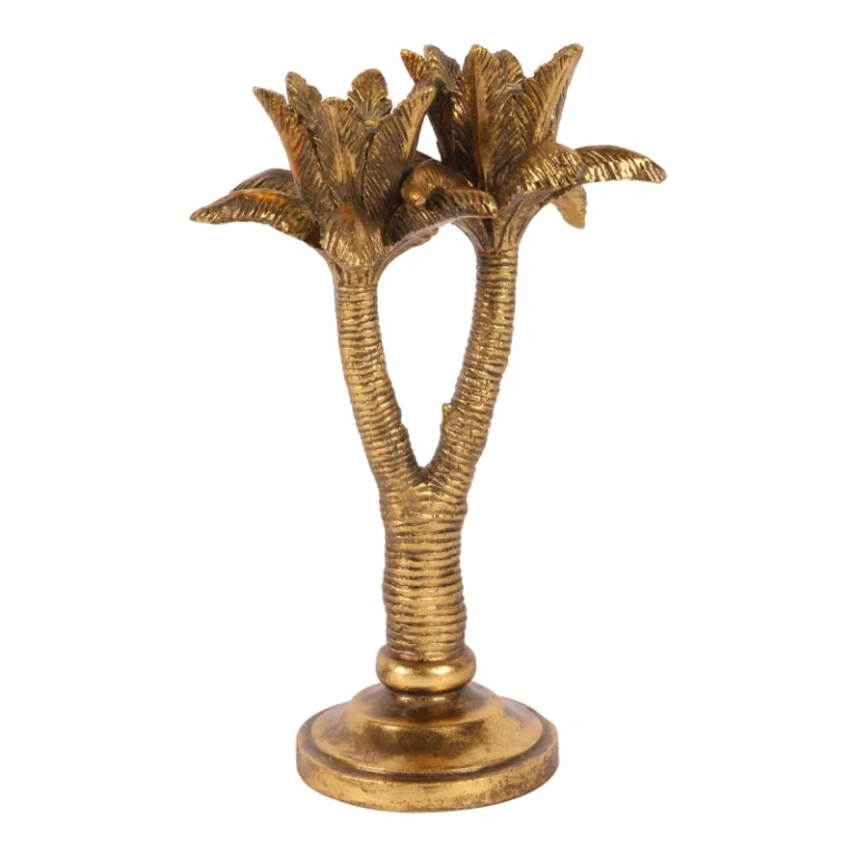 Candélabre Palmier - 24 cm - or - résine synthétique