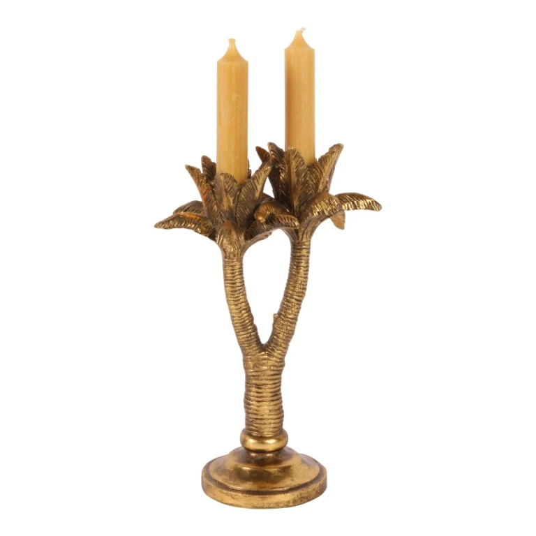 Candélabre Palmier - 24 cm - or - résine synthétique