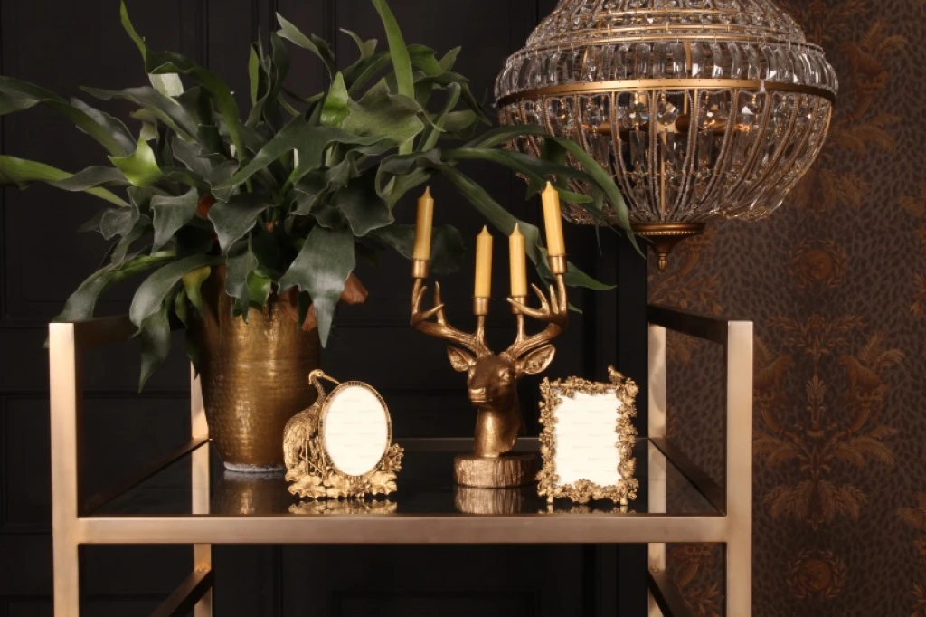 Candélabre Cerf - 31,5 cm - or - résine synthétique