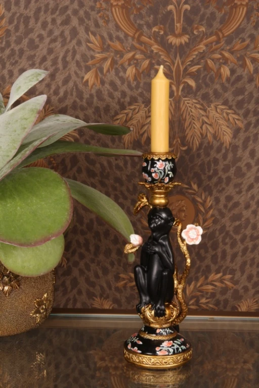 Candélabre Singe - 25,5 cm - noir - résine synthétique