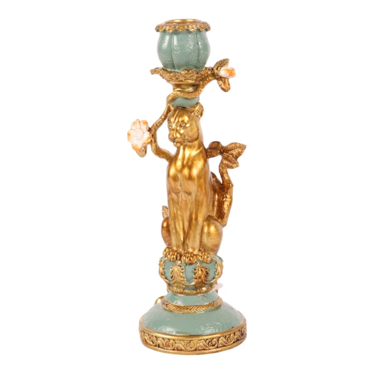 Candélabre Léopard - 25,5 cm - or - résine synthétique