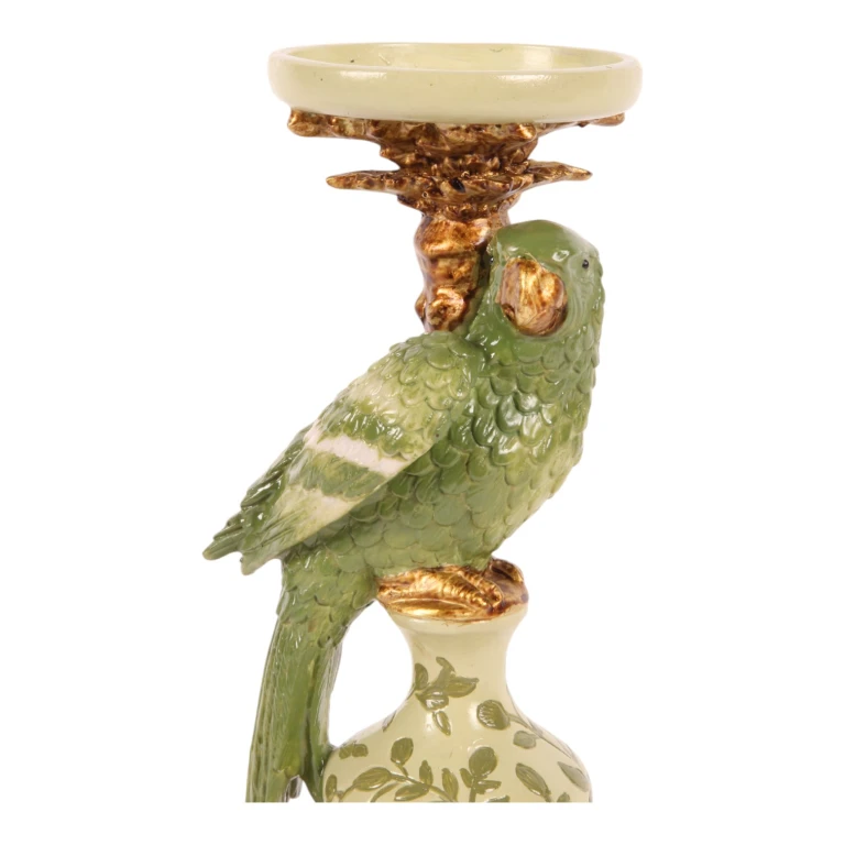 Candélabre Perroquet - 32 cm - vert - résine synthétique