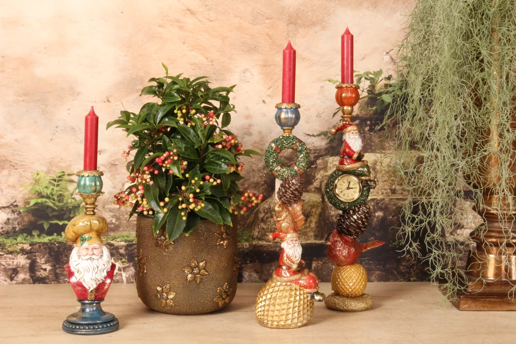 Candélabre Père Noël - 25 cm - or - résine synthétique
