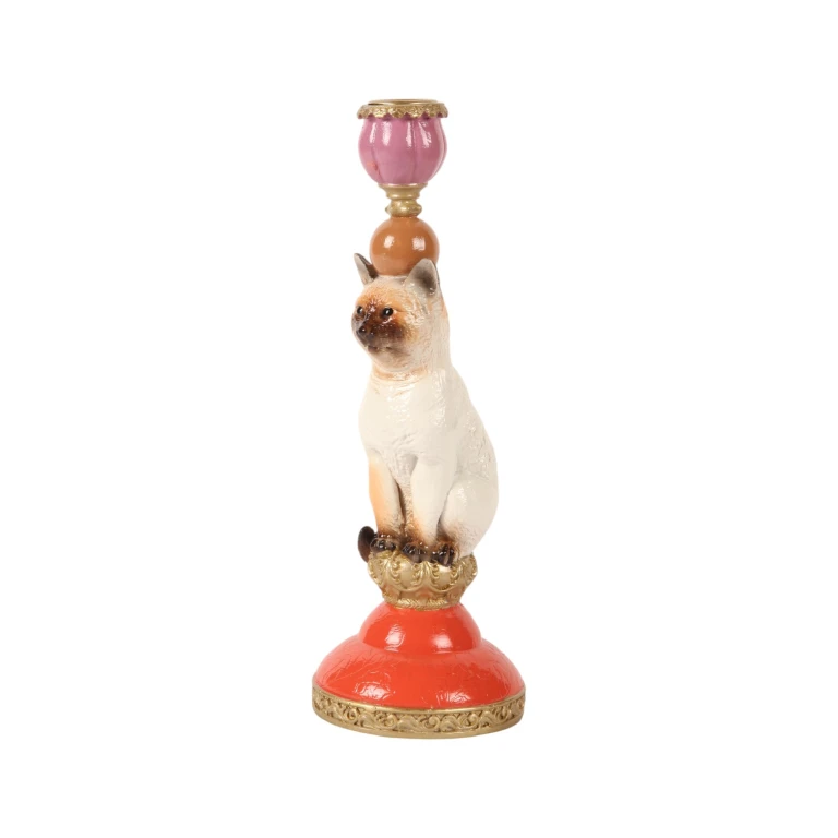Candélabre Chat - 26 cm - multicolore - résine synthétique
