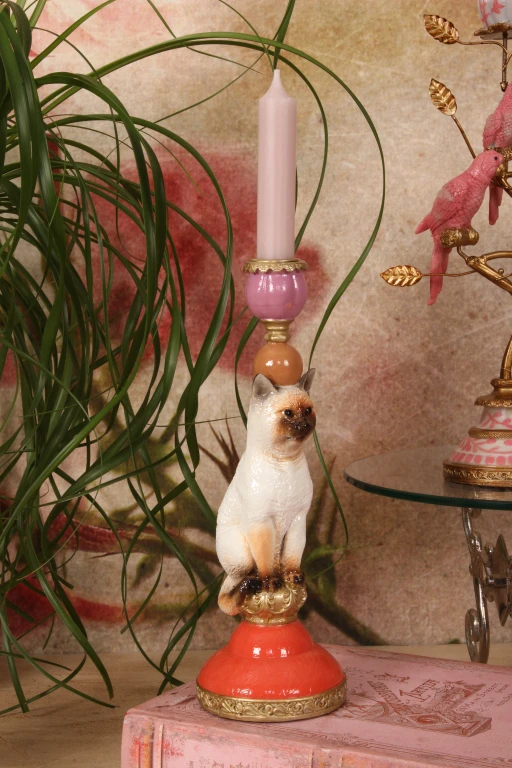 Candélabre Chat - 26 cm - multicolore - résine synthétique
