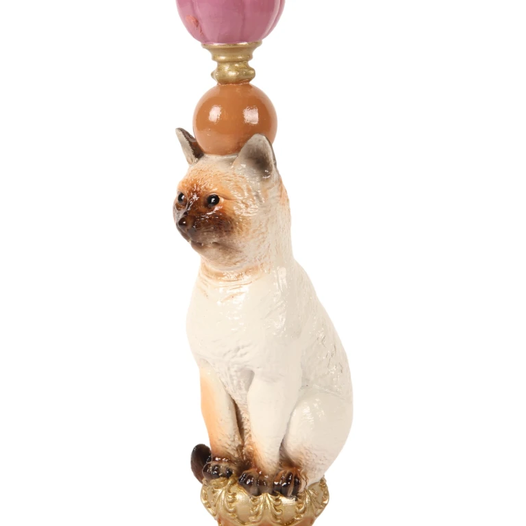 Candélabre Chat - 26 cm - multicolore - résine synthétique