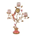 Kandelaar Papegaai met Klok 32 cm - Roze - Resin