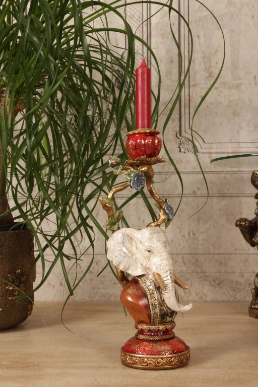 Candélabre éléphant - 31 cm - multicolore - résine artistique