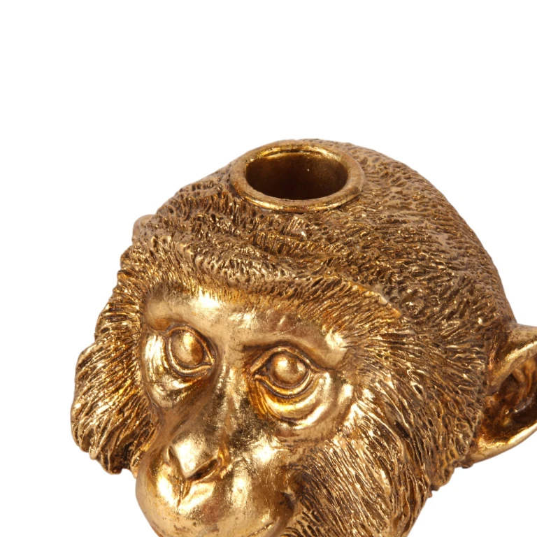 Candélabre singe - 9 cm - or - résine synthétique